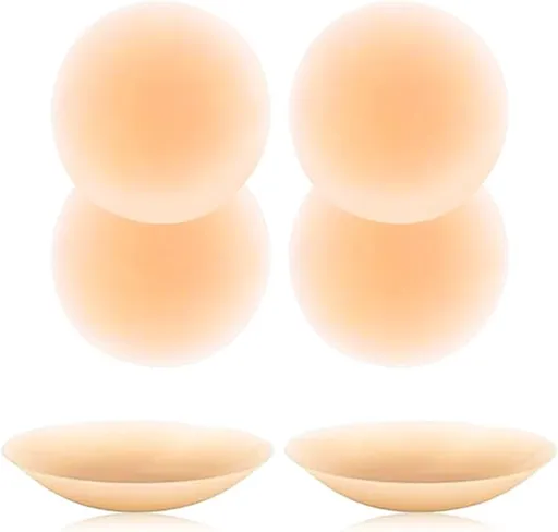Nipple Covers (Set of 4) - Reusable Nipple Covers - Invisible Silicone Nipple Covers - Nipple Covers - Silicone Nipple Covers - Suitable for backless, low-cut evening dresses, wedding dresses and slip dresses - Beige - Medium