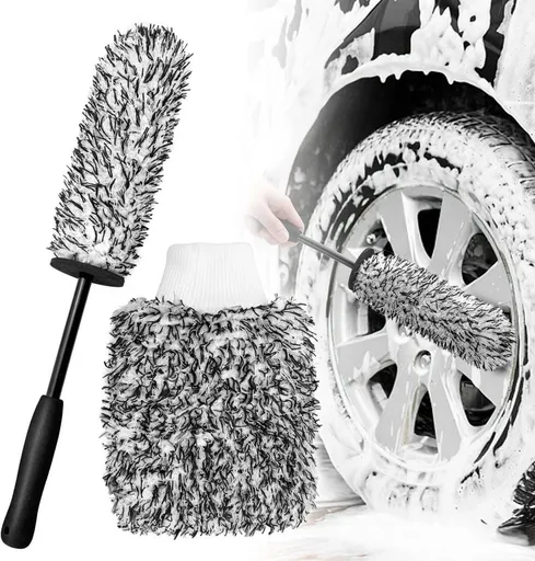 Rim Brush - Car Wheel Brush with Car Wash Mitt - Microfiber Rim Brush - Tire Brush - Wheel Brush - Rim Cleaner