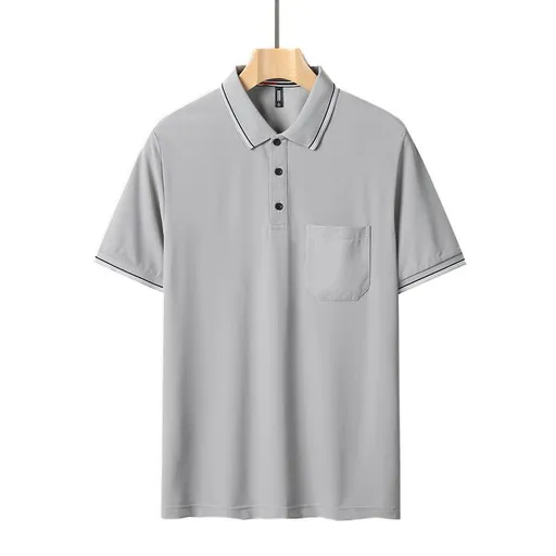 Aguida Men Summer Ice Silk Polo Shirt 6615 lapel light gray 3XL 90.00 kg-100.00 kg