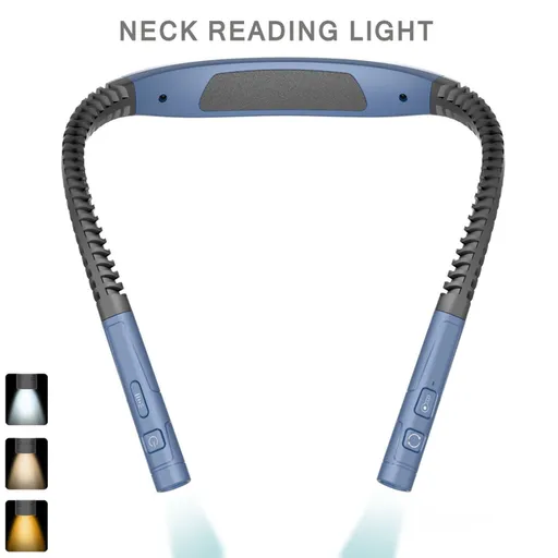 Dark Blue LED Rechargeable Ergonomic Neck Reading & Running Light - Timer, 3 Color & 5 Brightness - Eye-Caring Hands-Free Flexible Book Light