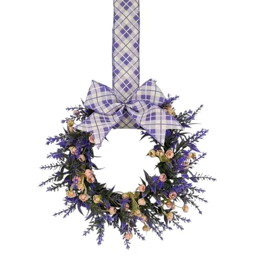 Artificial Purple Lavender Wreath Spring A (Lavender Wreath, Spring Artificial Wreath), Artificial Wreath, Home Wall & Door Decoration Hanger Ornament, Faux Greenery Wreath