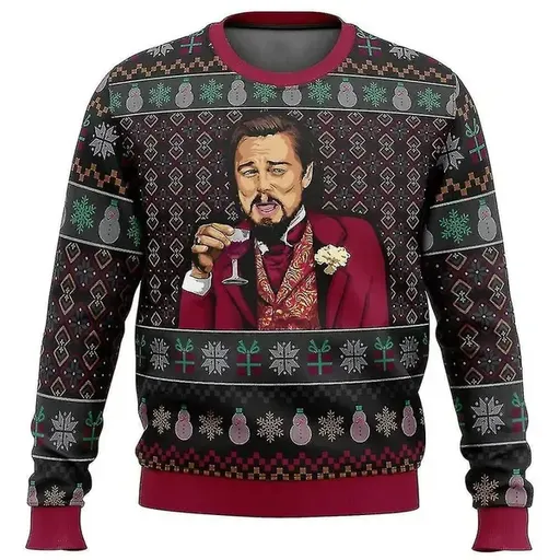 Men's Funny Leo DiCaprio Meme Ugly Christmas Sweatshirt, Long Sleeve Graphic Pullover for Holiday Parties and Winter Wear, Size XXL