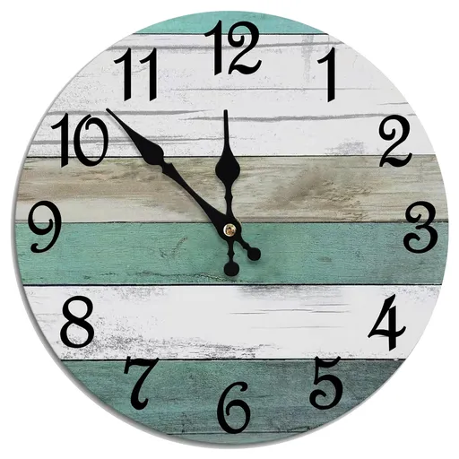 Wall Clock, Gray Silent Wall Clocks Battery Operated Non Ticking, Vintage Rustic Coutry Style Clock Decorative for Kitchen, Bathroom, Living Room, Bedroom(10 In) 3-Teal Rustic