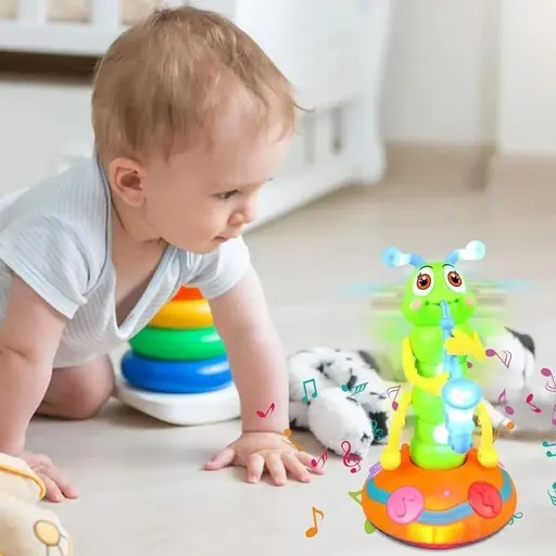 Dancing Saxophone Caterpillar, New Children's Electric Caterpillar Saxophone Toys, Automatic Obstacle Avoidance Dancing (Blue)