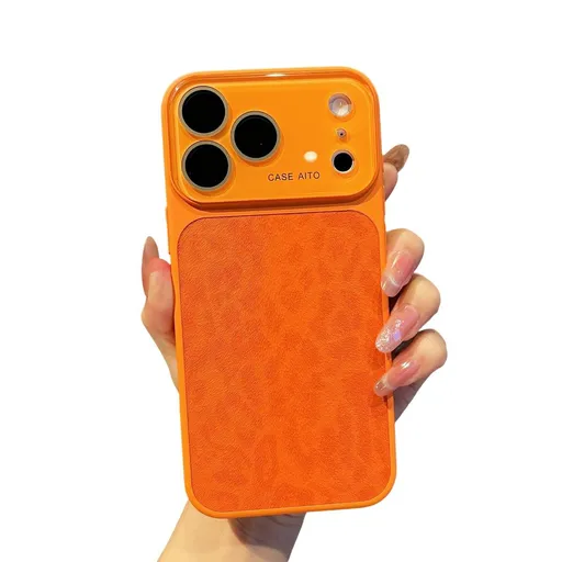 For iPhone Case,Cheetah Print，Orange Fashion Leopard Design,Crystal Camera Lens Protection,for Women Girls - Orange - Size iPhone 14