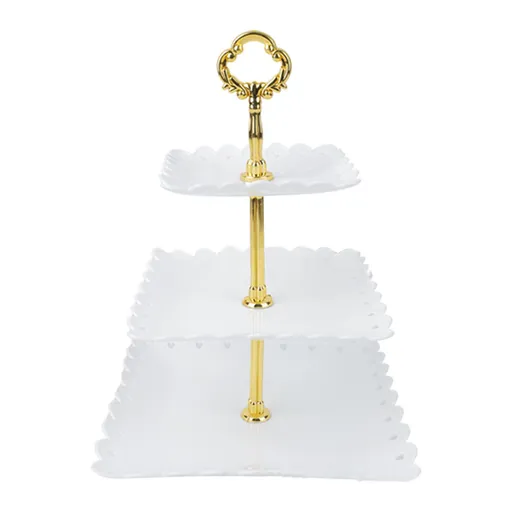 White 3 Tier Cupcake Stand Stable Plastic Decorative Square Dessert Serving Tray Rack for Weddings Parties