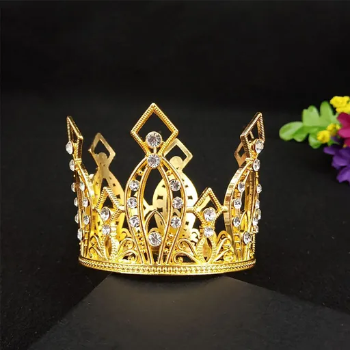 Mini Crown Cake Topper Princess and Prince Crystal Headpiece Decoration for Wedding Birthday Baby Shower Party Favors (Golden)