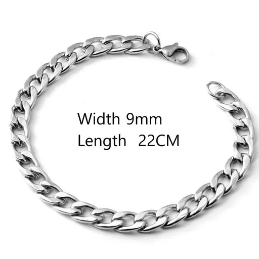 Classic 9mm Wide NK Cuban Link Chain Bracelet Unisex Fashion Hip Hop Wrist Jewelry 22CM Ideal Christmas Gift
