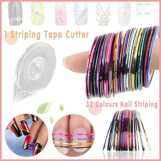 Nail Stickers Metallic Laser Line Striping Tape 32 Piece 1mm Width 20m Length Mixed Colour