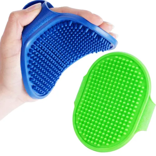 2 Pack Dog Grooming Brush, Premium Soft Silicone Pet Bath Brushes with Adjustable Handle, Shampoo Soothing Comb