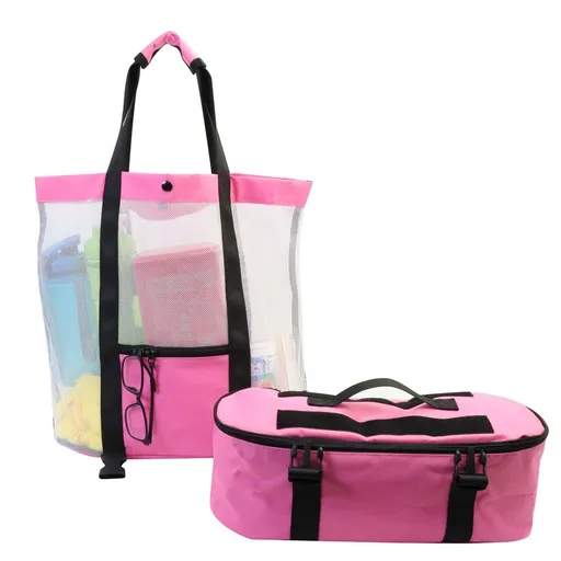 Large Mesh Beach Bag Easily Clean and Breathable Beach Tote Bag for Men Women Detachable Insulation Storage Bag