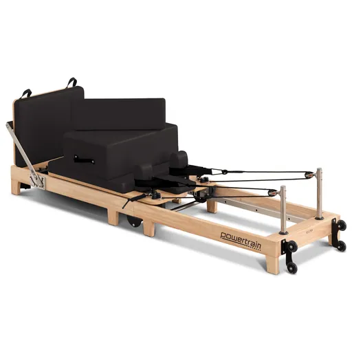 Powertrain Selina Foldable Wooden Pilates Reformer Machine, Oak Wood Home Gym Studio Equipment with 5 Springs