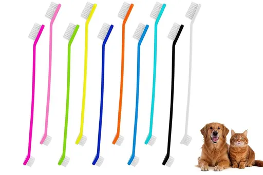 10 Pcs Pet Toothbrush Dual-End Long Handle for Dogs Cats