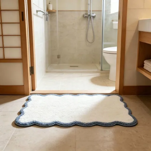 Wave Shaped Edges Floor Mat Tufted Bathroom Rug Soft Absorbent Non Slip for Entry Door Bedroom Guest Bath Living Room Office Washable Floor Mat 16 x 24 In Home Use Entry Hall Sofa