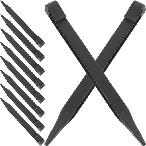 Garden Yard Cloth Stakes Black Plastic for Outdoor Use 10Pcs