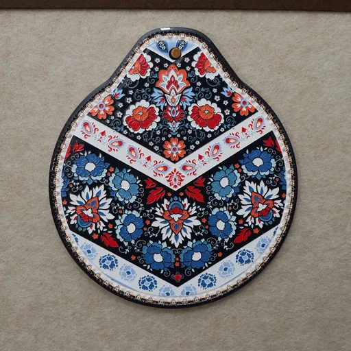 Blue-red Set of 4 Embossed Ceramic Paddle Mats - Assorted Bohemian Pattern Heat Resistant Pads