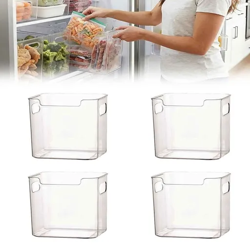Freezer Storage Bins 1 Pack - Clear Plastic Organizer Bins for Refrigerator Pantry and Kitchen Cabinet - Stackable Food Storage Containers with Handles for Meat Veggies Snacks and Cans - Subzero Safe