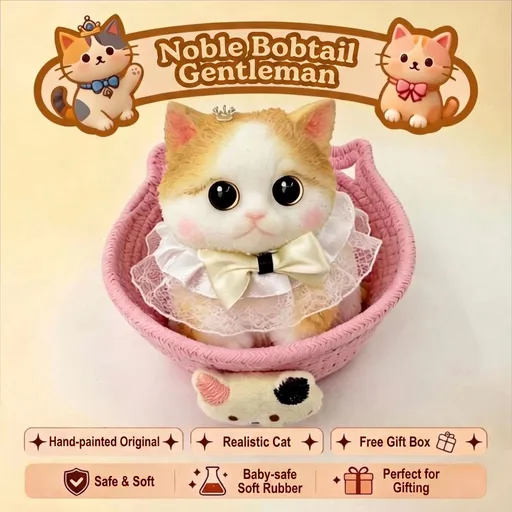 Cute Handmade Simulated Cat Stress Relief Squishy Toy (Large cat + accessories + cat bed + gift box)/Noble Bobtail Gentleman