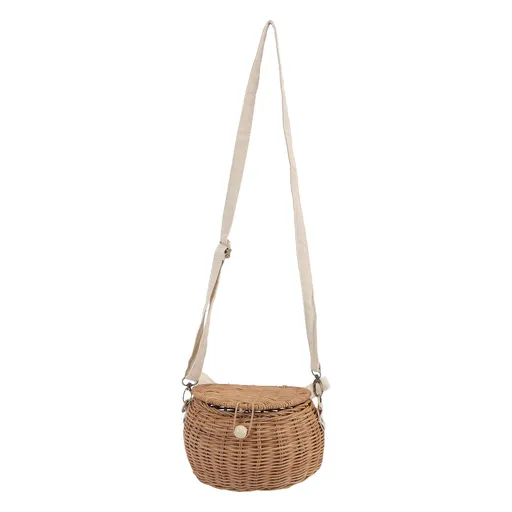 Round Rattan Bag Natural Vintage Woven Shoulder Rattan Bag for Camping Photography Travel Shopping Posing