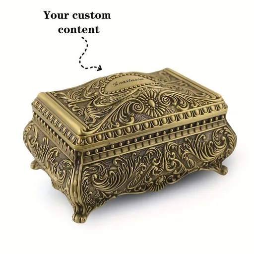 European retro jewelry box, princess-style jewelry box, metal jewelry box, flannel-lined jewelry box, decorative jewelry box, gift jewelry box, vintage jewelry storage - Gold - Size L