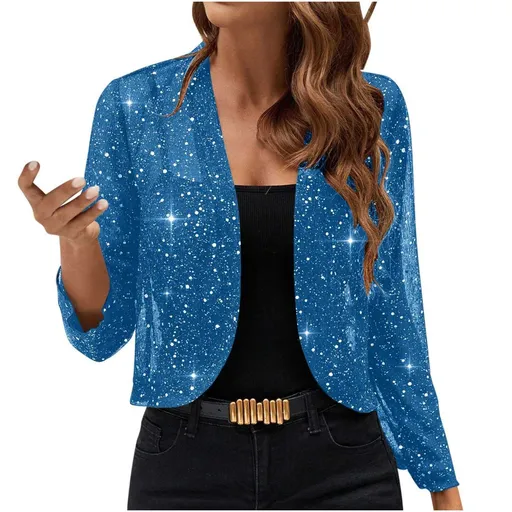 Sparkly Women'S Jacket Sheer Jacket Women'S Outerwear Fashion Jacket Glamorous - Sky Blue - Size L