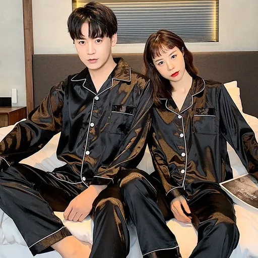 Plus Size Polyester Long Sleeve Sleepwear Trousers... 1290 black Men's L