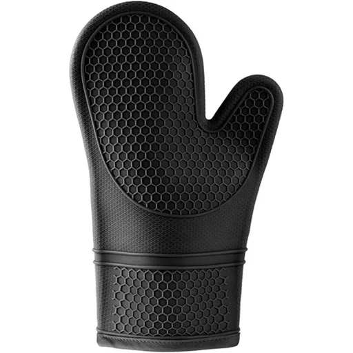 BPA-Free Soft Silicone Oven Mitts, Heat Resistant and Waterproof Cooking Safety Gloves, Thick Cotton Lining, Flexible Gripping, Kitchen Potholders Set, for Grilling, BBQ, Black