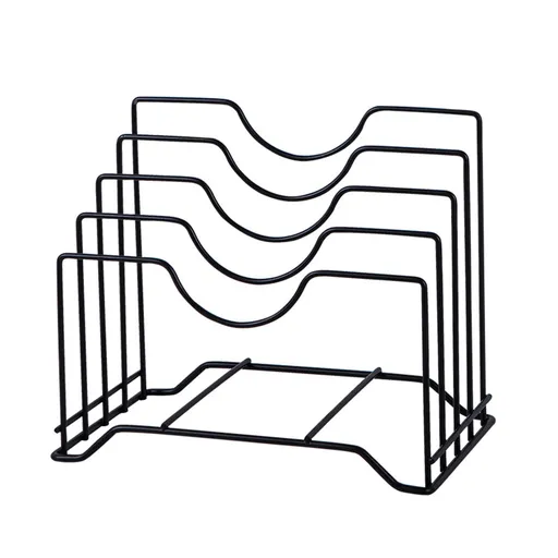 Chopping Board Storage Rack Iron 4 Slots Integrated Pot Lid Holder for Kitchen Countertop Black