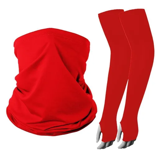 Classic Solid‑Red 3‑In‑1 Sun Guard Kit, Finger‑Open Ice Sleeves Gloves Neck Tube, All‑Match For Multiple Outdoor Scenarios, Halloween Multi‑Scene Riding Gift, One Size, Red Mask, 2 Pcs