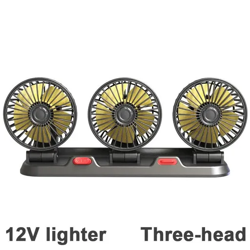 3-in-1 Powerful Car Triple Head Fan (12V Lighter Power) - Quiet Cooling Fan Integrated Aromatherapy & Number Plate, with 360° Rotation & 130cm Long Cord