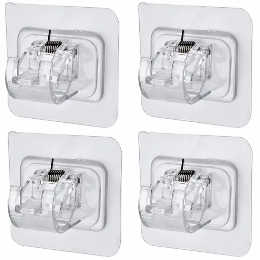 4PCS No Drill Curtain Rod Brackets, Self Adhesive Curtain Rod Holder Hooks, Nail Free Adjustable Curtain Rod Hooks Curtain