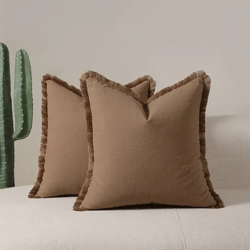 Mocha brown 2 Pack Bohemian Tassel Pillowcases Soft Washed Cotton Cushion Covers for Living Room Sofa Elegant Decor Solution for Local Standard Home Environments