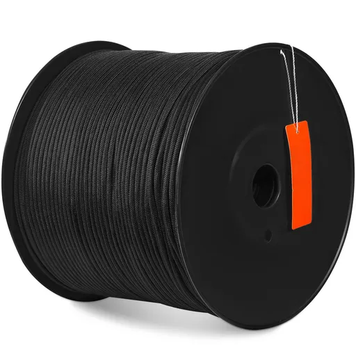 Braided Nylon Rope, 5 mm x 304.8 m, 32 Strands, 3.20kN Breaking Strength Outdoor Climbing Rope, Arborist Tree Climbing Rigging Rope Ideal for Rock Hiking Camping Swing Rappelling Rescue, Black