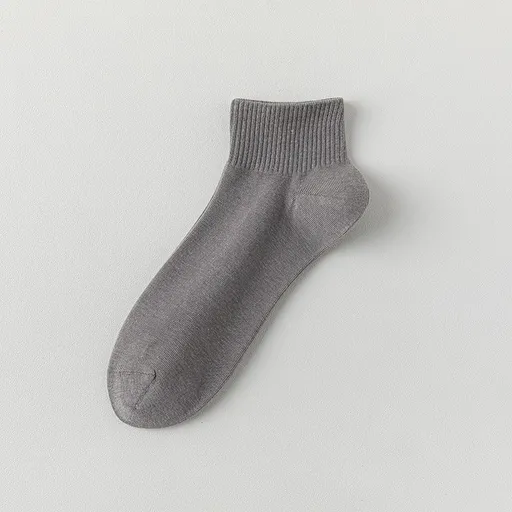 5 Pairs Light Gray Cotton Blend Ankle Socks - Solid Colour Breathable Short Socks with Ribbed Cuffs, Soft Everyday Casual Socks for Work, Sport and Daily Wear