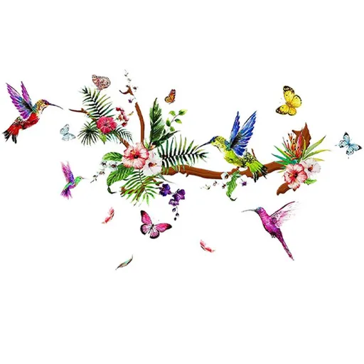 Hummingbirds Wall Decals Peel and Stick Birds Vinyl Wall Stickers Butterfly Flowers Colorful Wall Stickers Hummingbird