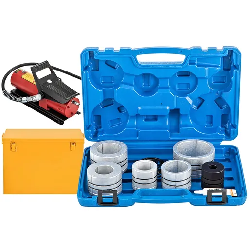 Hydraulic Exhaust Pipe Expander, 1-5/8" to 4-1/4" Size, 10 T Pedal Pump Included with 4 Dies, 2 Storage Cases for Copper Aluminum Tubes in Car Repairing