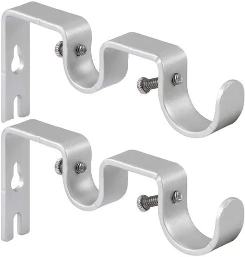 2 Pack Double Curtain Rod Brackets, Heavy Duty Metal Holders for 1 In and 5/8 In Rods, Silver