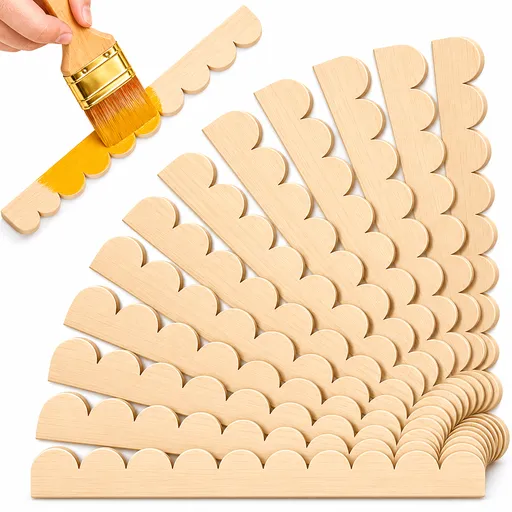 12 Pack Unfinished Scalloped Wood Trim, 15.74×1.57 Inch DIY Wooden Moulding for Cabinet, Window, Door and Wall