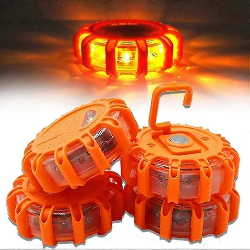 Roadside Emergency LED Flare Lights 4 Pack, Flashing Beacon Disc Warning Kit