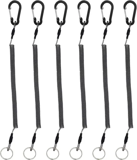 Stretchy Coiled Lanyards for Keys Kayak Fishing Equipment Pliers Tools, Black Blue Green Red Yellow Silver, 4/6pcs