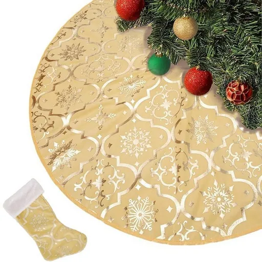Christmas Tree Skirt Soft Cover Mat Decor Snowflake Collar 48 Inch Gold