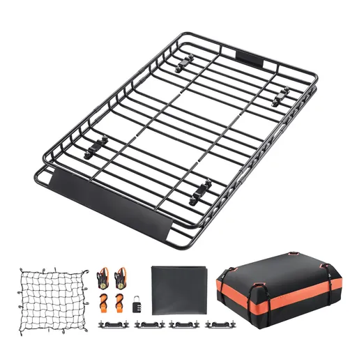 Roof Rack Basket, 1625 x 990 x 105 mm, Universal Rooftop Cargo Carrier with 1120 x 870 x 260 mm Cargo Bag, Net, Ratchet Straps, 113.4 kg Max Load Capacity Car Top Luggage Holder, for SUV Car