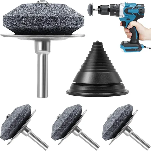 Lawn Mower Blade Sharpener, 4 Pack Mower Blade Sharpener with Steel Backing, Lawnmower Blade Sharpener with Lawn Mower Blade Balancer for Any Power Hand Drill