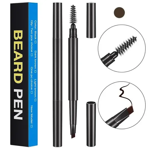 4-Pack Dark Brown Beard Filler Pen for Men - Waterproof, Precision Tip and Brush for Covering Beard and Hairline