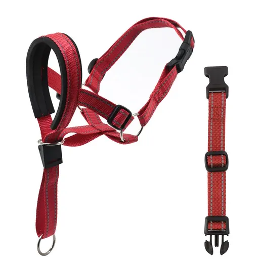 EXMOOR Nylon Dog Muzzle Adjustable Anti Bite. Upgraded reflective-Red