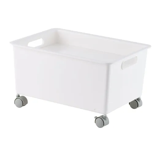 Storage Basket Roller Basket Premium PP Sturdy Portable Movable Easy Storage Large Capacity Organizer Box for Books Clothes Shoes White