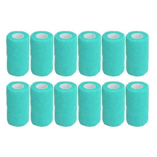 12Pcs Bandage Wrap Natural Latex Elastic Self Adhesive Wrap for Cows Dogs Horses 10cm Cyan