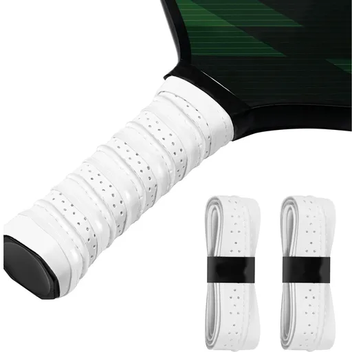 2-Pack White Anti-Slip PU Overgrip Tape for Pickleball, Tennis & Badminton Rackets - Sweat-Absorbing Handle Wrap with Perforated Design