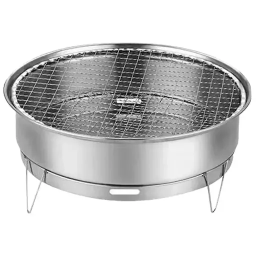 1 Piece Portable Charcoal BBQ Grill, Heat-Resistant Stainless Steel Round Grill for Camping, Picnics and Park Parties, 28 cm