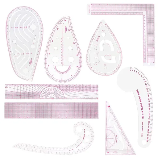9 Piece Clear Metric Sewing Ruler Set, French Curves and Pattern Making Templates for Fashion Design, Tailoring, Drafting and Crafts